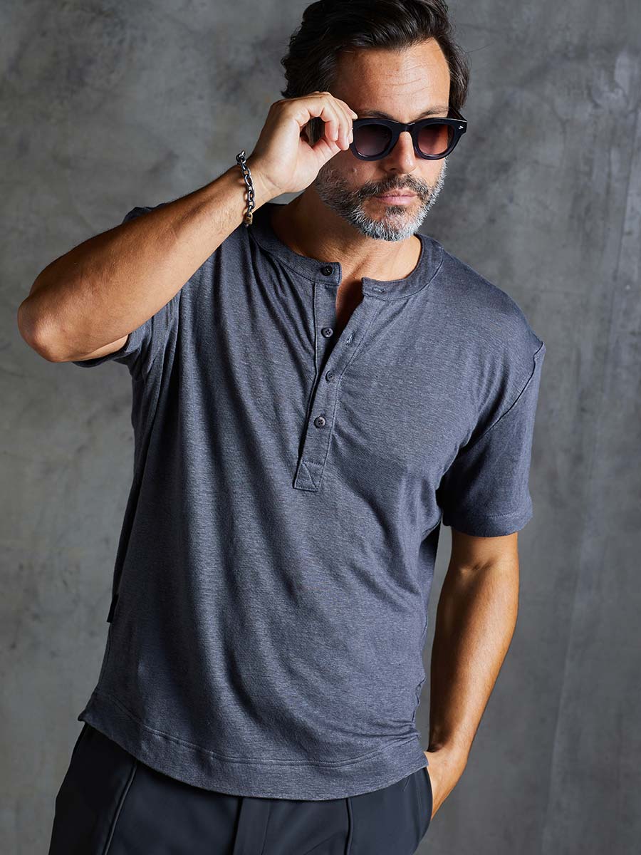 Greek Linen Short-Sleeve Henley