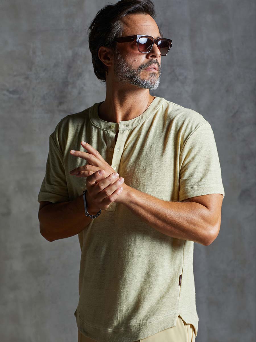 Greek Linen Short-Sleeve Henley