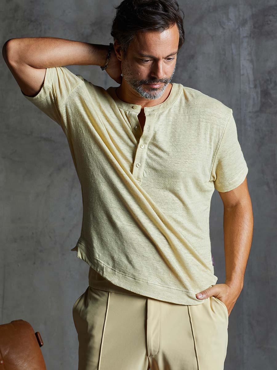 Greek Linen Short-Sleeve Henley