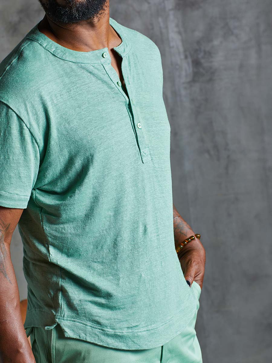 Greek Linen Short-Sleeve Henley