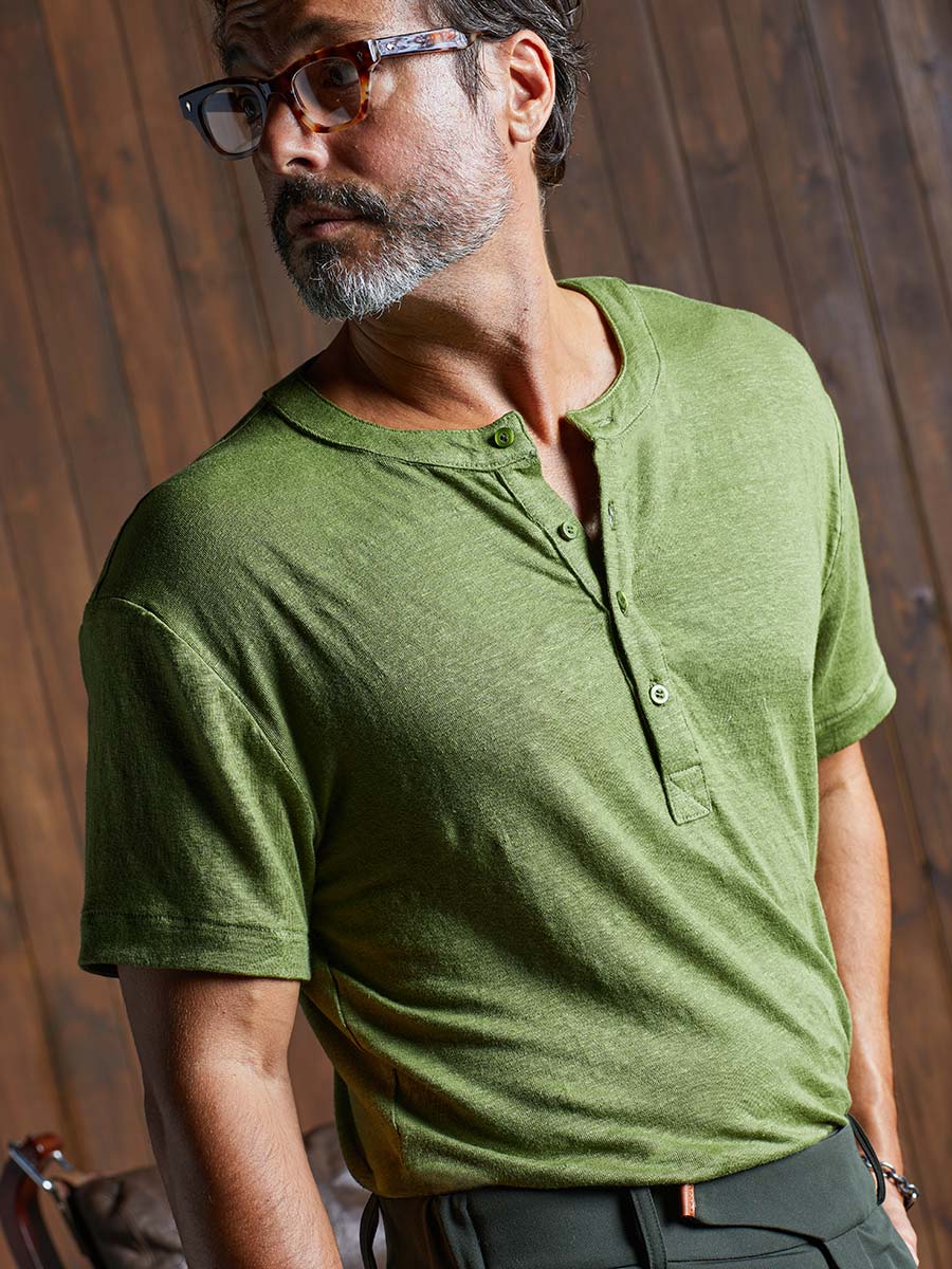 Greek Linen Short-Sleeve Henley